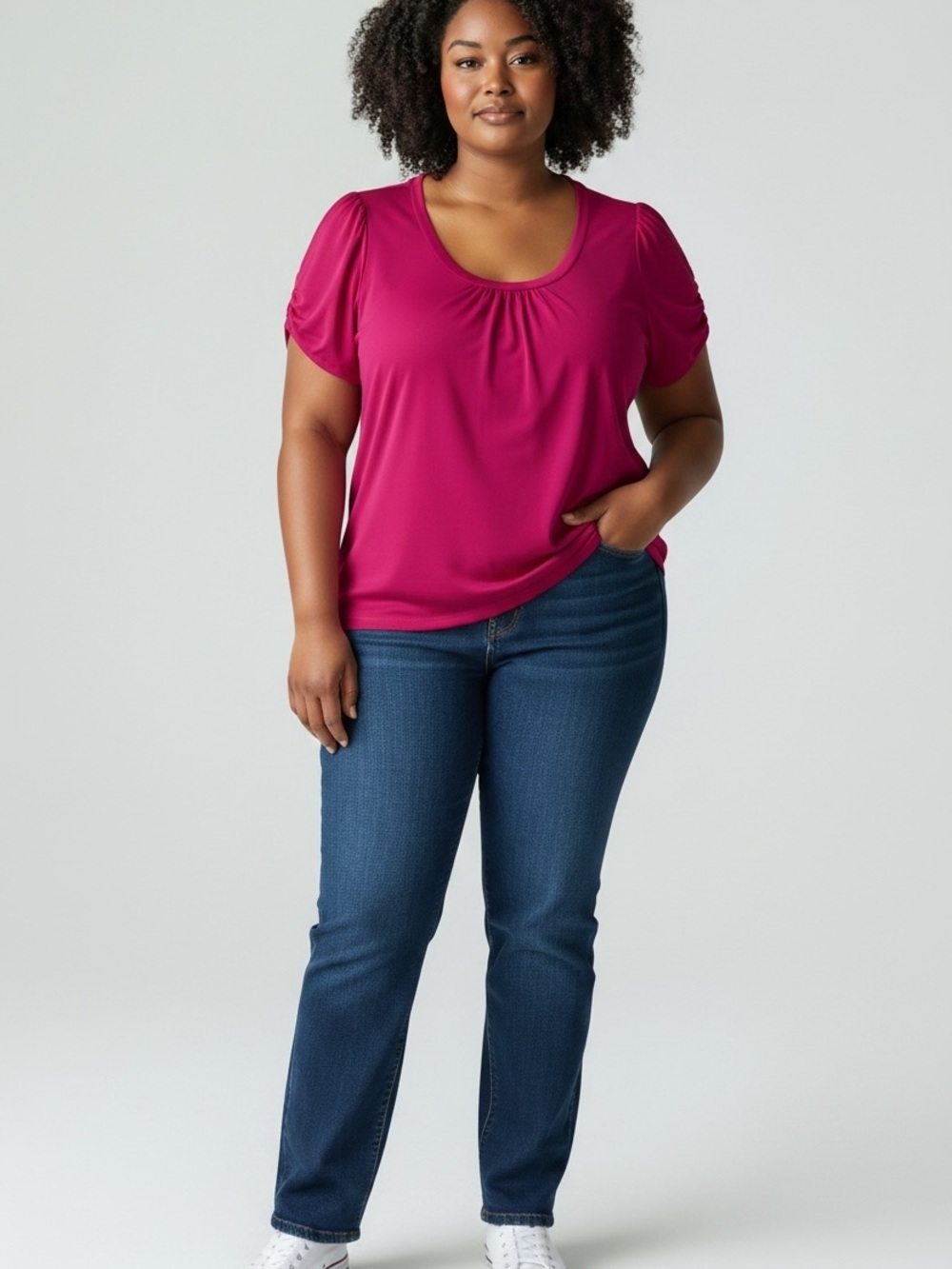 Worthington Fuchsia Short Sleeve Scoop Neck Tee 3X - Picture 2 of 10
